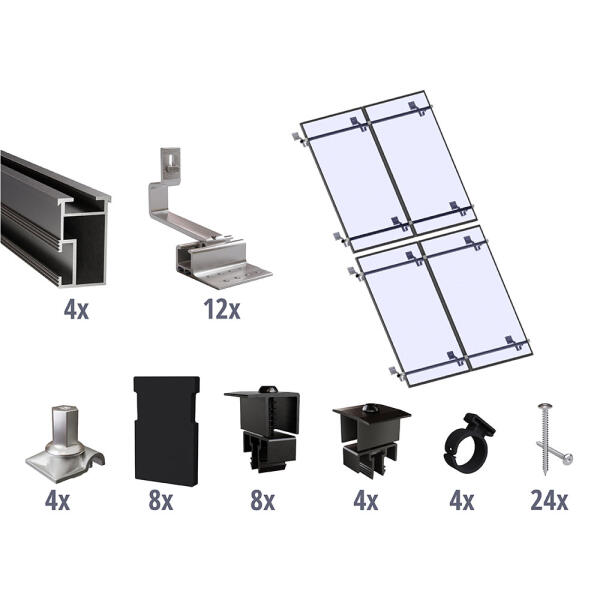 Prior PV Schrägdach-Montageset schwarz 2x2 Solarmodule